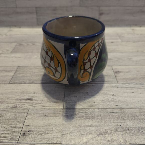 Lidded Talavera Mexico Terracotta Hand Painted Bowl With Handles - Picture 7 of 15